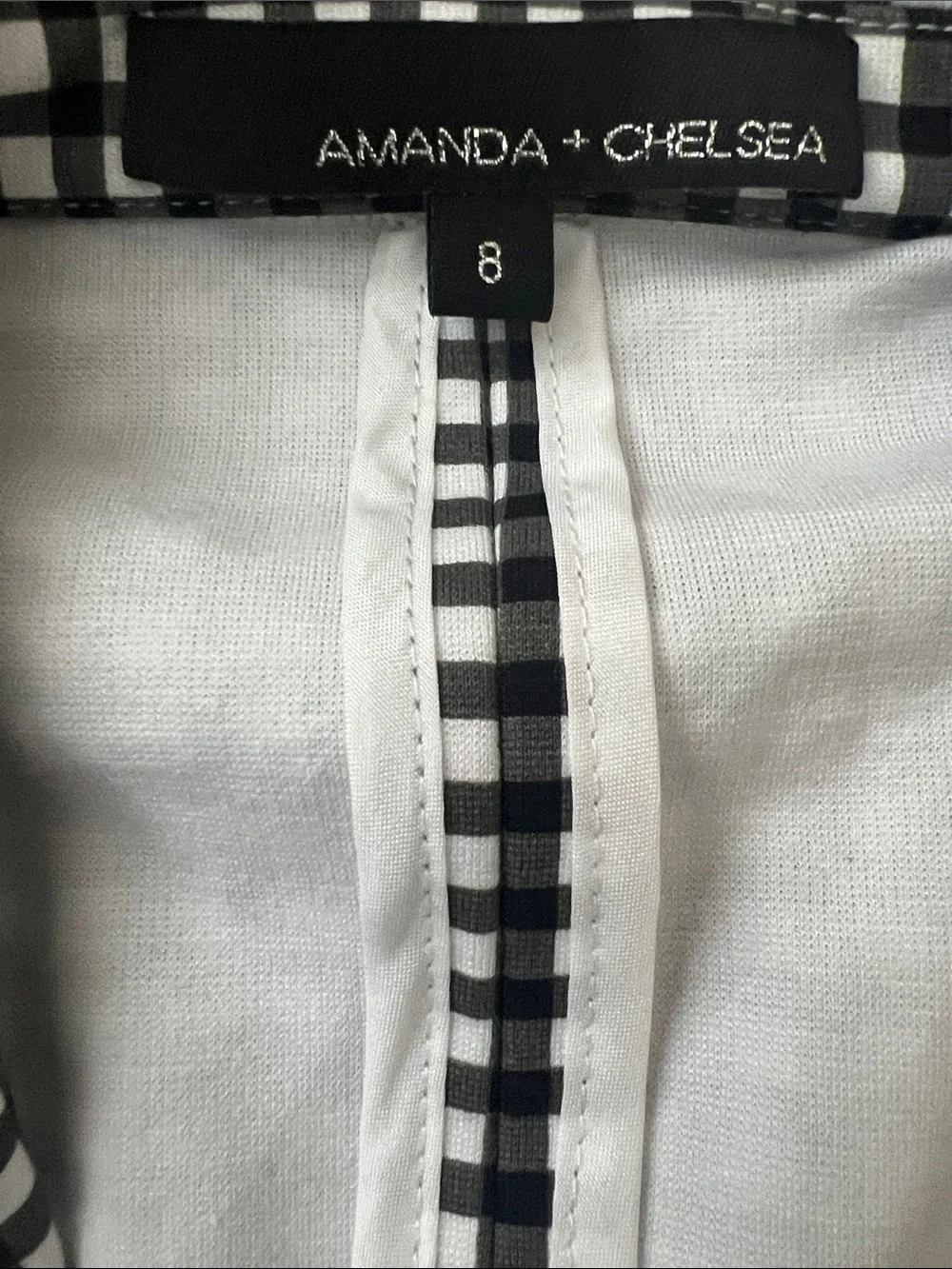 Amanda & Chelsea Gingham Blazer Jacket Black White Ruffle Cuff Stretch NWT 8